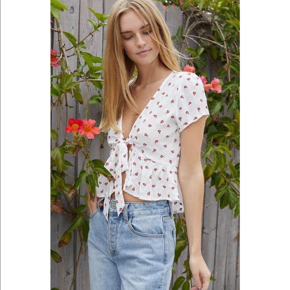 Brandy Melville Floral Tie Front Top